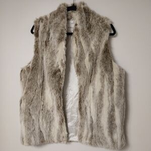 BCBG Generation Tan & Cream Faux Fur Penny Lane Open Vest